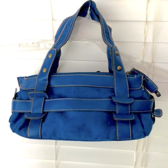 Barneys NY Bag Blue Suede Leather Satchel NWT - Picture 2 of 14